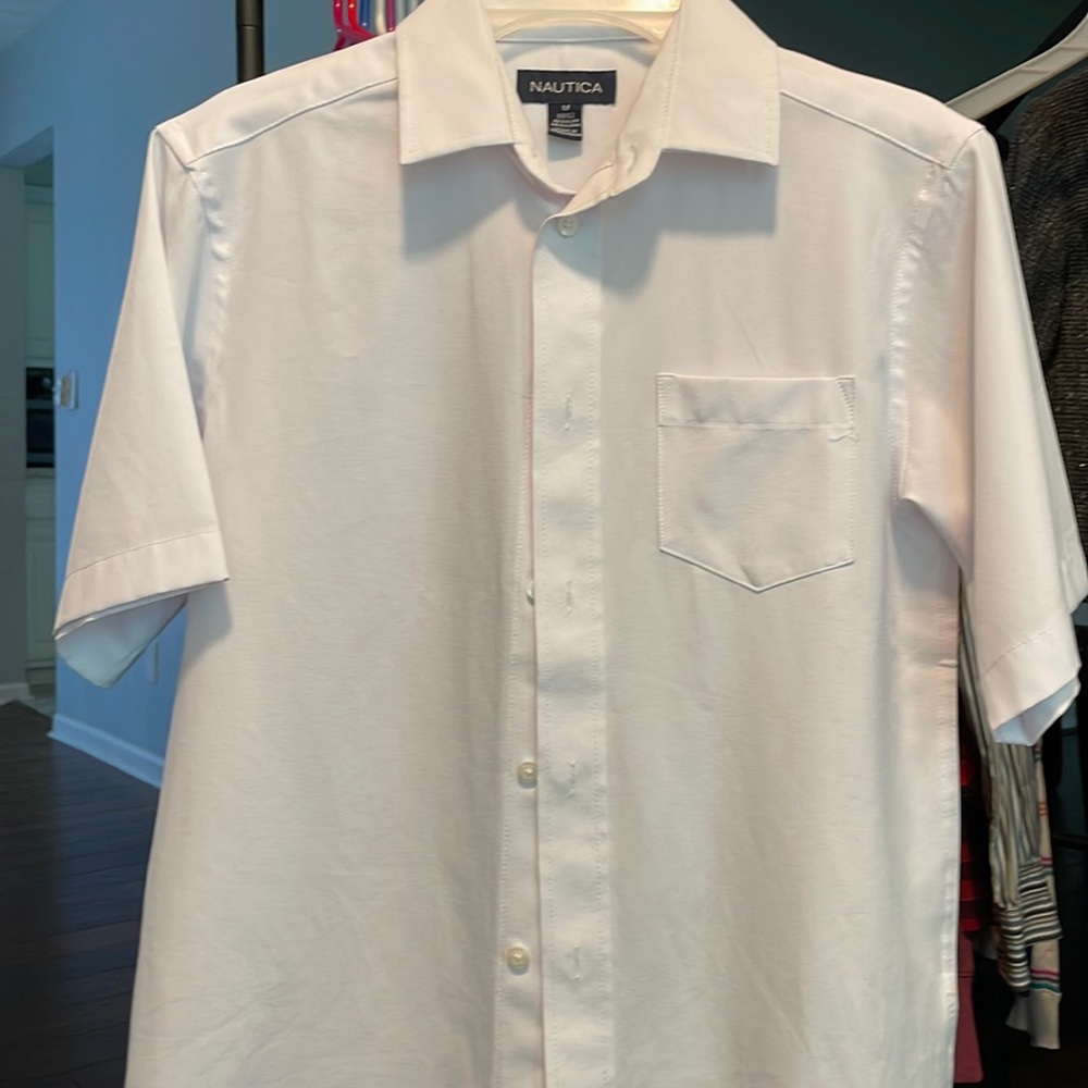 Nautica Boys M 10/12 White Button Down Short Sleeve Dress Shirt NWOT